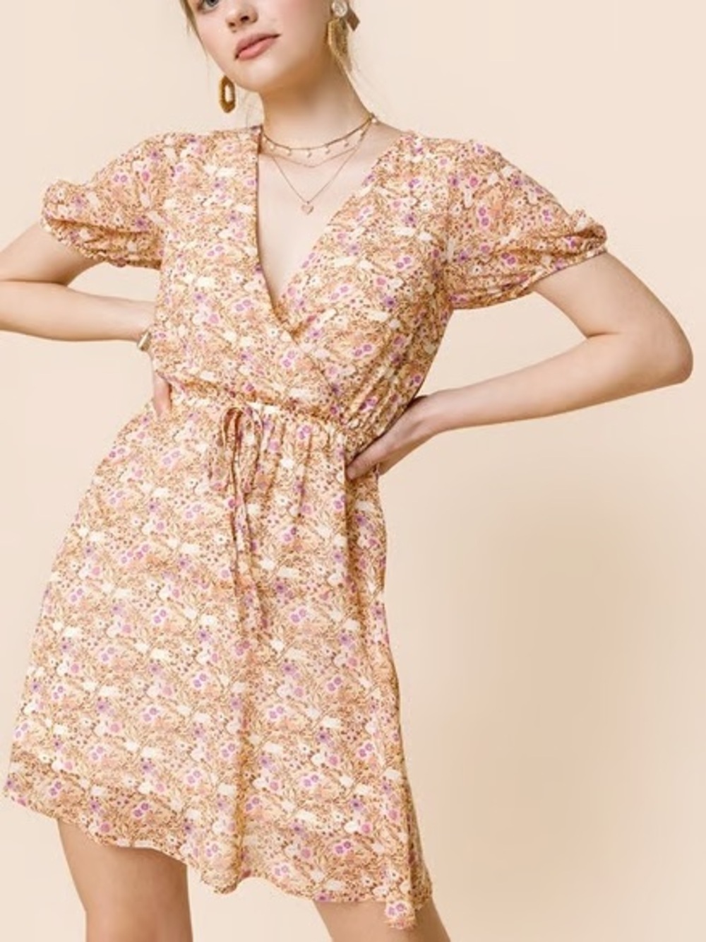 Blue Rain Floral Mini Dress Small Yellow Lavender Cottagecore
